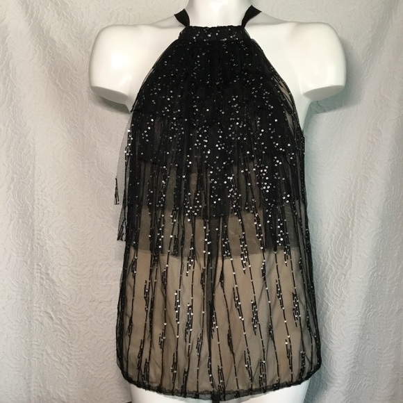 ROBERT Rodriguez Black Label Womens Black Nude Beaded Blouse Top Size 0 - Picture 7 of 13